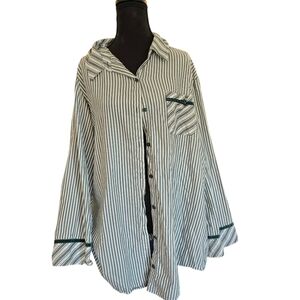 PINK Victoria's Secret Womens Green and White Striped Sleep Shirt